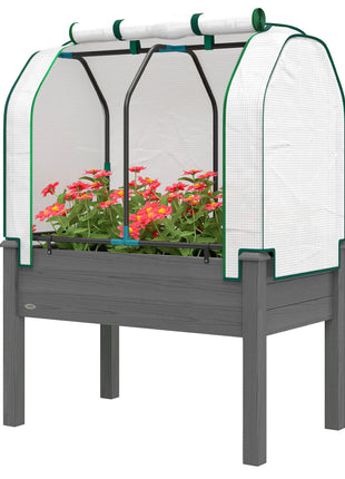 Raised Garden Bed with PE Greenhouse Cover Outdoor Planter Box for Herbs and Vegetables, 35 x 22 x 47 inch, Dark Gray