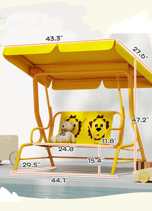 Kids Patio Swing Chair with Adjustable Canopy, Safety Belt for Patio, Garden, Poolside, Balcony, Yellow