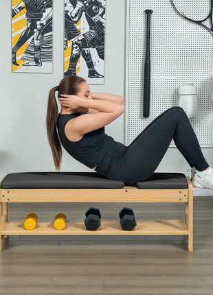 Wooden Adjustable Weight Bench with Dumbbell Rack, Flat or Incline Workout Bench for Home Gym Weight Lifting, Black