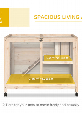 Rabbit Hutch with Wheels, Desk and Side Table Sized, Wooden Rabbit Cage, Waterproof Small Bunny Cage with Removable Tray, Openable Roof, for Rabbits, Chickens, Ducks, Indoor/Outdoor, Natural