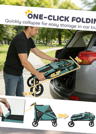 Dog Stroller for Large Dogs Up to 66 LBS with All-Terrain Spring Suspension, 8-Position Adjustable Handle, Teal