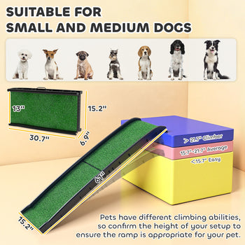 Folding Dog Ramp for Car, 61 Inches Portable Pet Ramp with Non Slip Grass Surface, Raised Side Rails