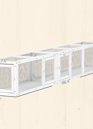 Wooden 98" Cat Tunnel for Outdoor with Combinable Design, 8 Doors, White