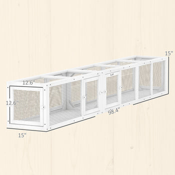 Wooden 98" Cat Tunnel for Outdoor with Combinable Design, 8 Doors, White