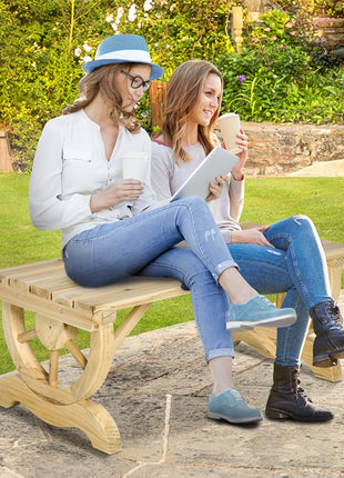 2-Person Garden Bench Outdoor Wagon Wheel Porch Bench for Backyard, Patio, Garden Natural