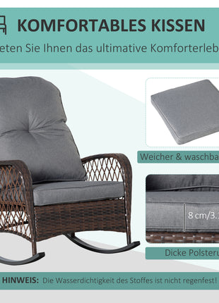 Rattan Porch Rocker w/ Plush Cushion, Gray
