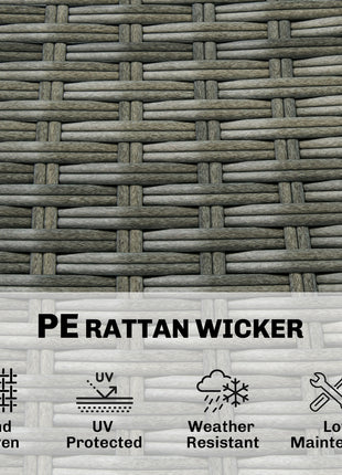 5 Piece Wicker Outdoor Bar Set, Acacia Wood Outdoor High Top Table and Chairs with 3 Tier Shelves, Cushions, Gray