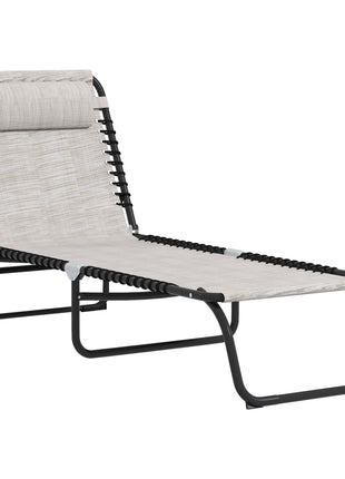 Foldable Chaise Lounge, 3-Position Reclining Back, Portable design and Breathable Mesh for Poolside, Camping, Hiking - Cream White