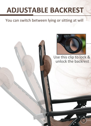 2 Outdoor Rocking Chairs Foldable Reclining Zero Gravity Lounge Rockers w/ Pillow Cup & Phone Holder, Brown