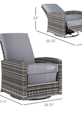 Outdoor Wicker Swivel Recliner Chair, Reclining Backrest, Lifting Footrest, 360° Rotating Basic, Water Resistant Cushions for Patio, Gray