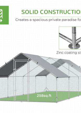 Large Chicken Coop Metal Chicken Run with Waterproof and Anti-UV Cover, Spire Shaped Walk in Fence Cage Hen House for Outdoor and Yard Farm Use, 1" Tube Diameter, 9.8' x 26.2' x 6.6'