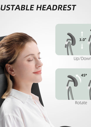 Mesh Office Chair, Ergonomic Desk Chair with Flip-up Armrest, Rotatable Headrest, Adjustable Lumbar Support, Black