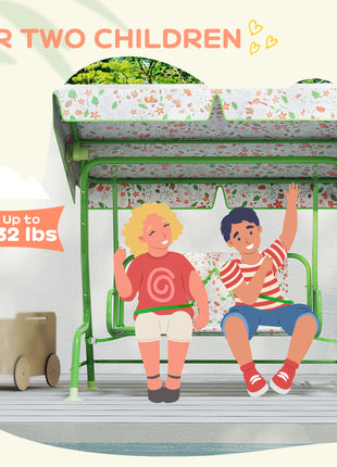 Kids Patio Swing Chair with Adjustable Canopy, Safety Belt for Patio, Garden, Poolside, Balcony, Green