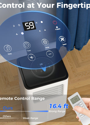10,000 BTU Moible Air Conditioner 440 Sq. Ft., Dehumidifier Fan Auto Sleep with 24H Timer On/Off, Window Kit, White