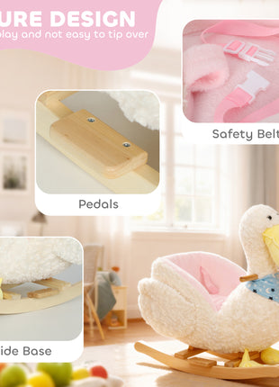 Baby Rocking Horse, Kids Ride on Pelican Rocking Horse for Toddlers 18–36 Months with Realistic Duck Sound, White