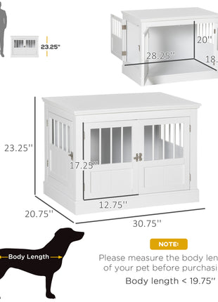 Wooden Dog Crate End Table, Dog Crate Furniture with Triple Doors, Puppy Crate for Small Dogs Indoor Use, White