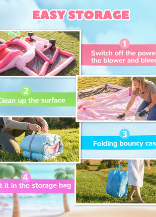 Inflatable Bounce House with Ball Pool, Basketball Hoop, Jumping Bouncy Castle with Blower for Indoor Outdoor, Pink