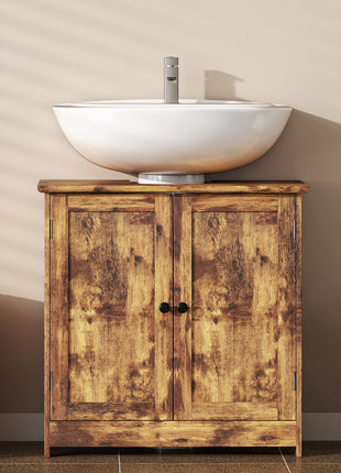 Bathroom Vanity Cabinet, Under Sink Bathroom Cabinet with 2 Doors and Adjustable Shelf, Rustic Brown
