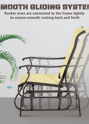 Outdoor Glider Chair, Gliders for Outside Patio with Steel Frame and Mesh Fabric for Backyard, Garden, and Porch, Beige