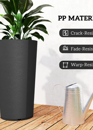 29 Inch Outdoor Planter, Set of 2 Plastic Flower Pots, Weather and UV Resistant Stackable Large Planters, Black