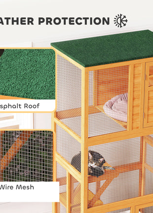 74" Wooden Outdoor Cat House Catio Outdoor Cat Enclosure, Orange