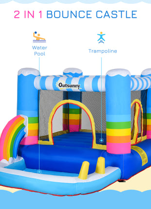 Inflatable Bounce House for Kids 2-in-1 Jumping Castle for Indoor Outdoor Party with Trampoline, Pool, Carry Bag & Air Blower