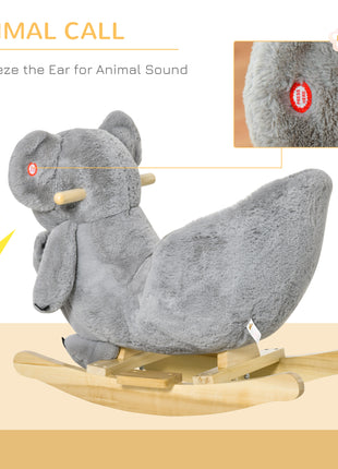 Kids Ride-On Rocking Horse, Koala-shaped Rocker with Realistic Sounds for Children 18-36 Months, Gray