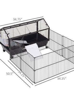 Rolling Metal Rabbit, Guinea Pig, or Small Animal Hutch Cage with Main House and Run