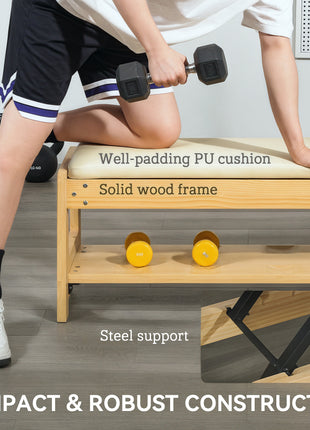 Wooden Adjustable Weight Bench with Dumbbell Rack, Flat or Incline Workout Bench for Home Gym Weight Lifting, White