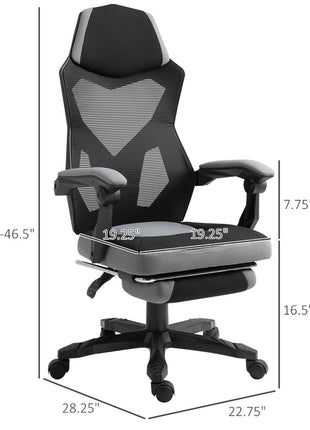 Home Office Chair Adjustable Height Recliner with Retractable Footrest, Mesh Back - Gray