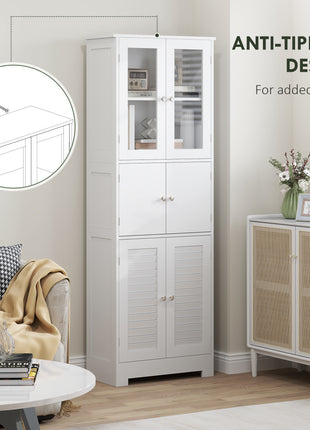 Freestanding Bathroom Cabinet with Glass/Louvred Doors, Tall Bathroom Storage Cabinet with Adjustable Shelf, White