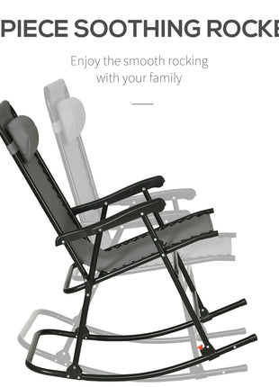 Outdoor Rocking Chair Set of 2, Patio Folding Lawn Rocker Set with Headrests for Yard, Patio, Deck, Backyard, Gray