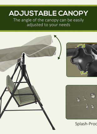 3-Seat Outdoor Patio Swing Chair w/ Cushion, Steel Frame Stand, Adjustable Tilt Canopy for Patio, Garden, Beige & Green