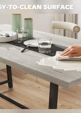 Industrial Kitchen Table for 8 People, 70.9" Long Dining Table with Large Tabletop and Steel Legs for Dining Room, Gray