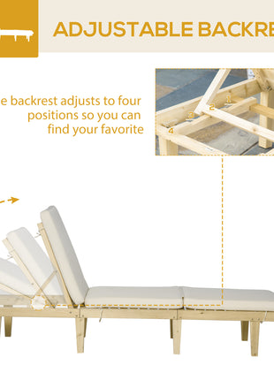 Chaise Lounge Chair Patio Recliner with 4-Position Adjustable Backrest & Cushion, Natural