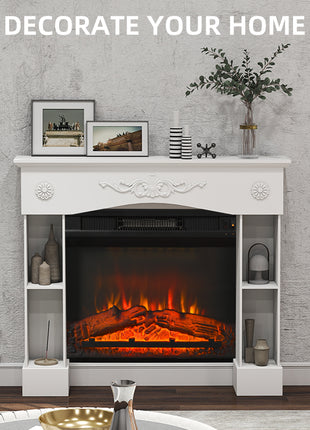 Baroque Fireplace Mantel, Freestanding Fireplace Surround with Leg for Electric Fireplaces, 45.3" W x 39.4" H, White