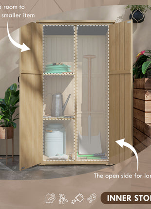 Wooden Outdoor Storage Cabinet Garden Shed with Waterproof Asphalt Roof and Lockable Doors, Natural