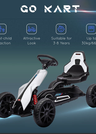 Kids Pedal Go Kart W/ Adjustable Seat, Swing Axle, White