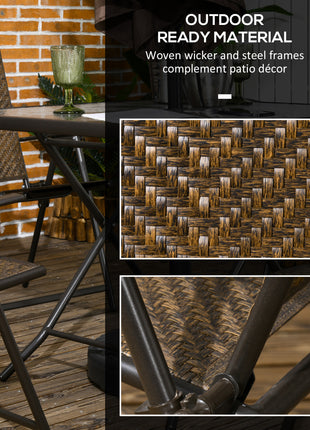 5 Pieces Patio Table and Chairs, Foldable Wicker Outdoor Dining Table Set with Umbrella Hole, Dark Brown