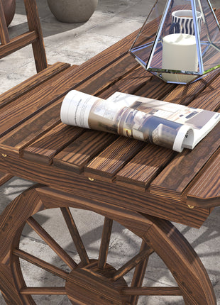 Patio Table and Chairs for 4 People, Wagon Wheel Design, Outdoor Furniture Set for Backyard, Garden, Carbonized