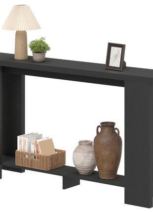 Farmhouse Console Table, 63" Narrow Entryway Table with Thickened Tabletop for Living Room, Hallway, Distressed Black