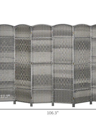 Folding Room Divider Screen 6 Panel 6' Tall Privacy Screen Freestanding Wood Partition for Home Office, Mixed Gray