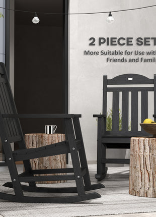 2PCs Outdoor Rocking Chair with Armrests, Fade-Resistant Waterproof HDPE for Indoor & Outdoor, Black