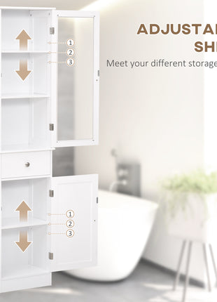 Slim Bathroom Storage Cabinet, Tall Bathroom Cabinet, Narrow Linen Tower with Acrylic Door, Drawer and Shelves, White