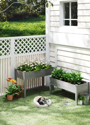 2 Tier Raised Garden Bed, Wooden Elevated Planter Box with Legs, Outdoor Plant Bed for Flowers Vegetables Herbs Gray