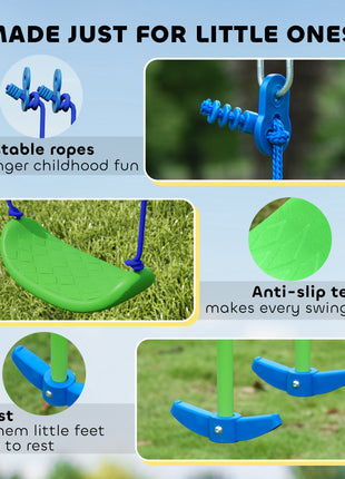 Metal Swing Set with Glider, Two Swing Seats and Adjustable Height, Outdoor Heavy Duty A-Frame Suitable for Playground, Backyard, Green