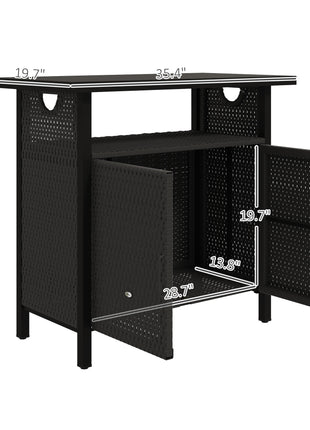 Outdoor Pool Towel Storage Cabinet Organizer, Outdoor Bar Table with Shelf and Cabinet, Pool Towel Holder Pool Valet with Weather-Resistant PE Rattan and Steel Frame, Espresso