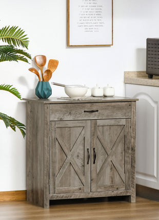 Farmhouse Sideboard Buffet Cabinet, Barn Door Coffee Bar Cabinet with Drawer and Adjustable Shelf for Kitchen, Living Room, Entryway, Gray
