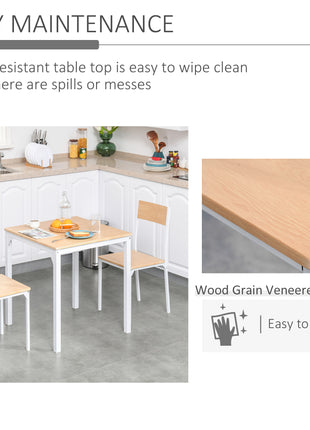 3-Piece Wooden Square Dining Table Set with 1 Table and 2 Chairs and Sturdy Metal Frame for Small Space, White