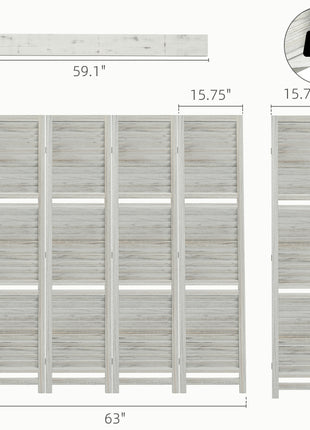 4 Panel 67" Tall Wood Privacy Screen Room Divider with 3 Shelves and Folding Storage for Bedroom, Distressed White